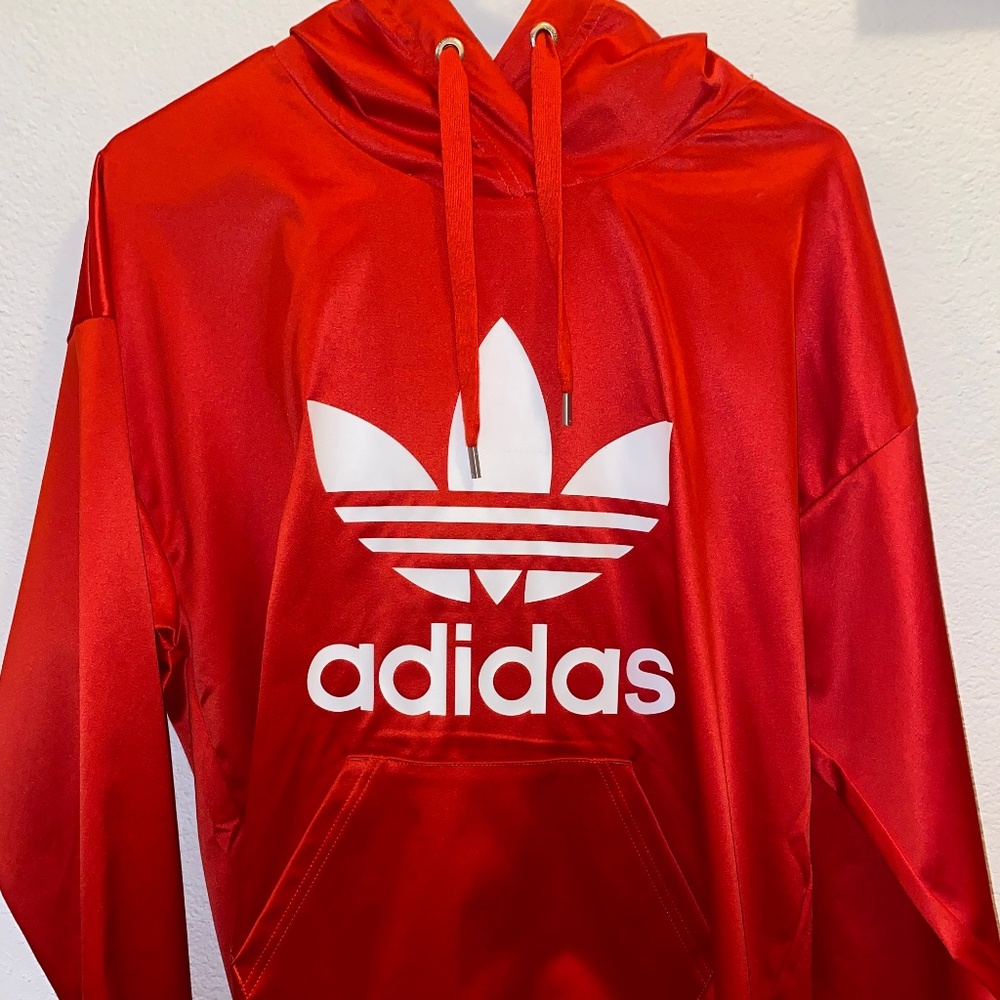 Gorgeous satin look Adidas hoody comfy sportswear.